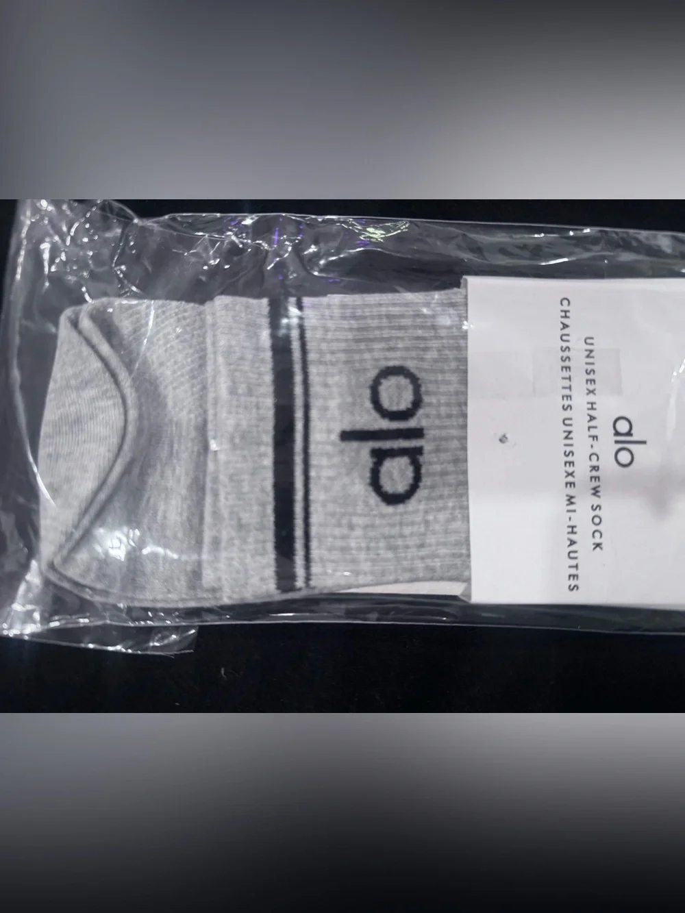 ALO Yoga Grey Crew Socks with Black Logo Stripe